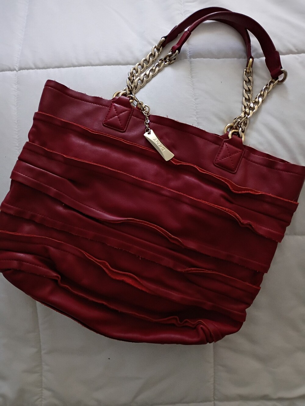 DKNY Red Ruffled Handbag